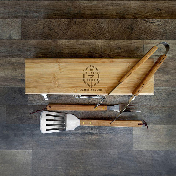 Monogram Groomsmen Grill Set BBQ Set with Bamboo Case GroomsShop