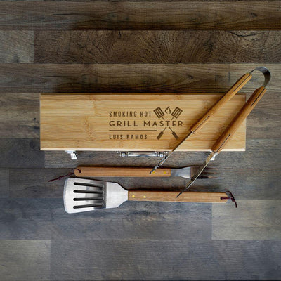 Personalized Grilling Set with Bamboo Case - Monogram