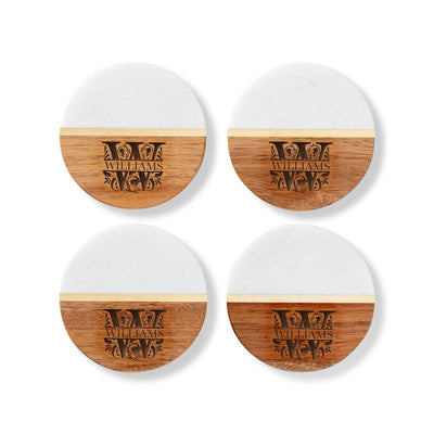 Personalized Marble And Acacia Coaster Set