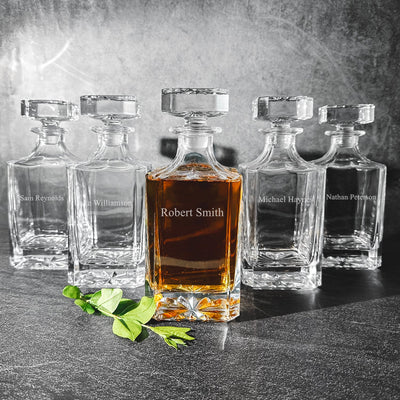 Groomsmen Gift Set of 5 Personalized Square Decanters