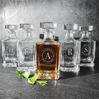 Groomsmen Gift Set of 5 Personalized Square Decanters