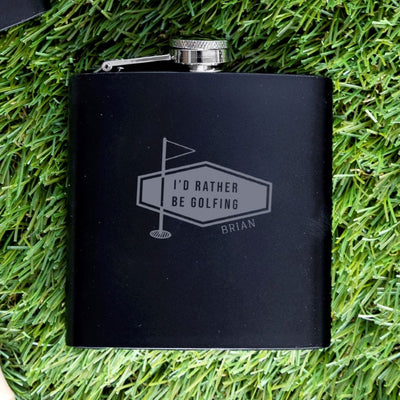 Groomsmen Gift Set of 5 Personalized Black Golf Flasks