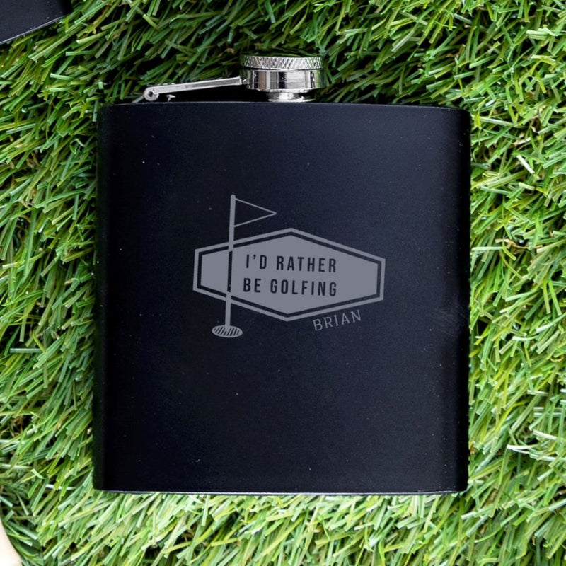 Groomsmen Gift Set of 5 Personalized Black Golf Flasks