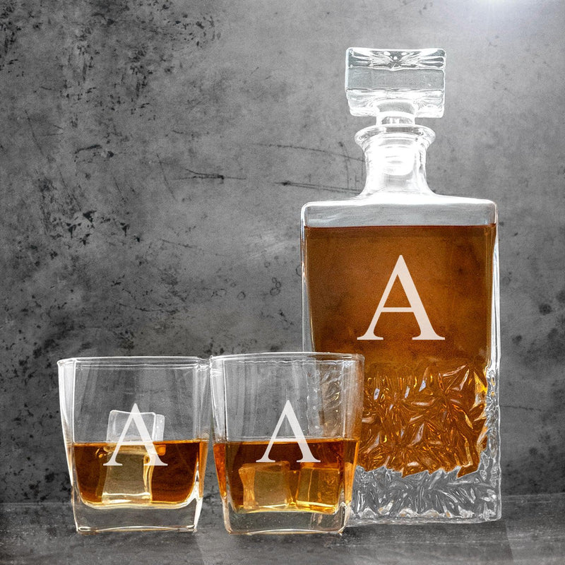 Personalized Kinsale Rectangular Decanter with 2 Lowball Glasses –  GroomsShop