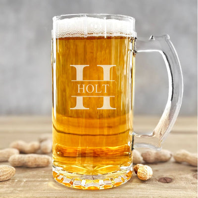 Monogram Wedding Beer Mugs - 12 oz.