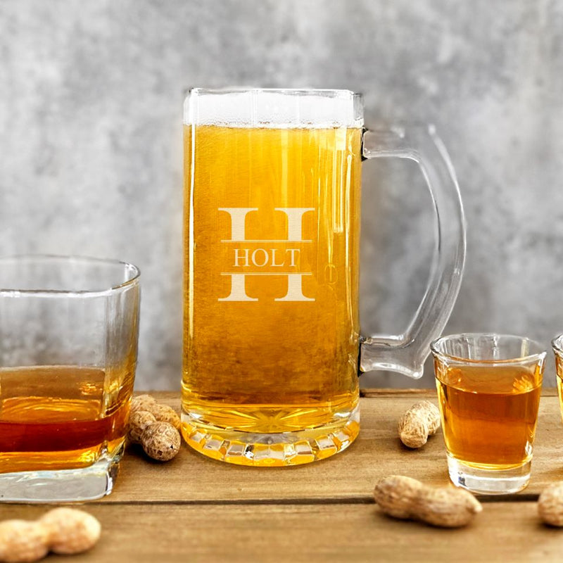 Monogram Wedding Beer Mugs - 12 oz.