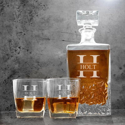 Personalized Kinsale Decanter Set with 2 Square Cocktail Glasses