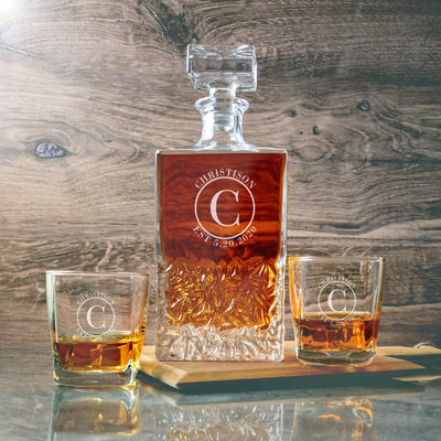 Personalized Kinsale Decanter Set with 2 Square Cocktail Glasses