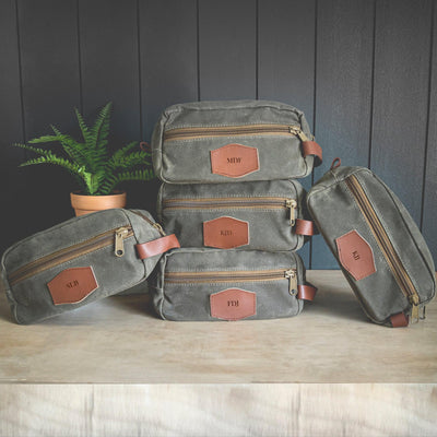 Groomsmen Set of 5 Personalized Tan Toiletry Bags