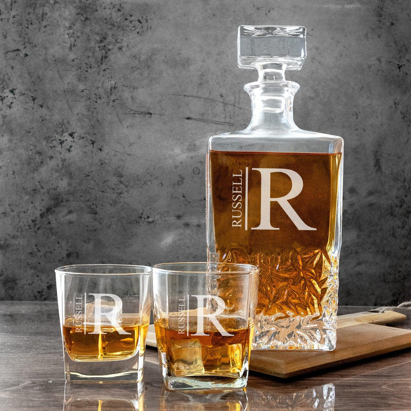 Personalized Kinsale Decanter Set with 2 Square Cocktail Glasses