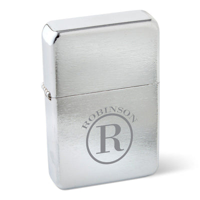 Personalized Groomsmen Brushed Stainless Steel Oil Lighter - Monogrammed Lighter-Circle-