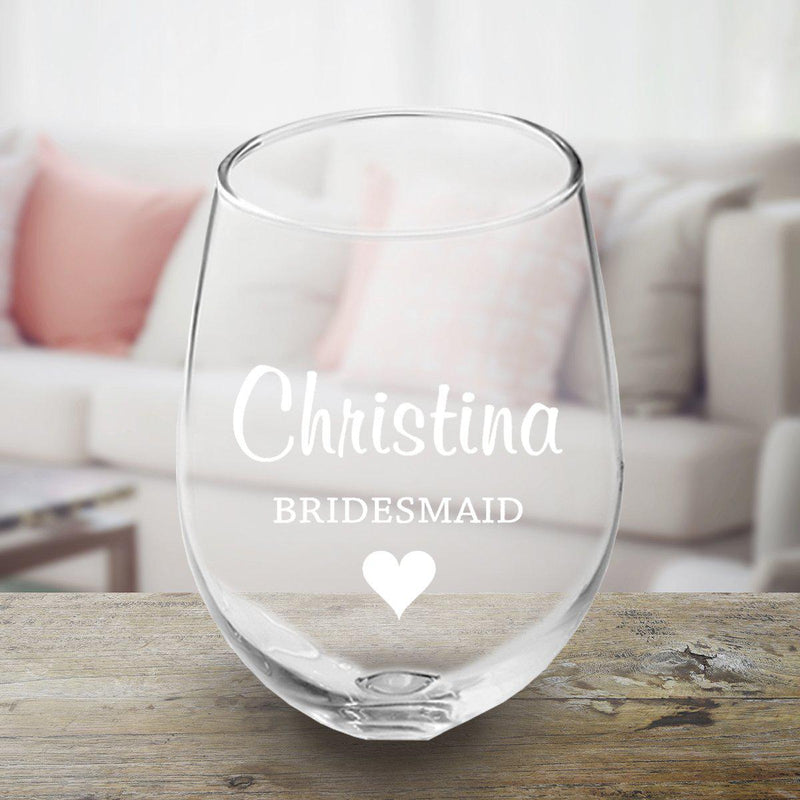 Personalized Bridal Party Stemless Wine Glass-Bridesmaid-