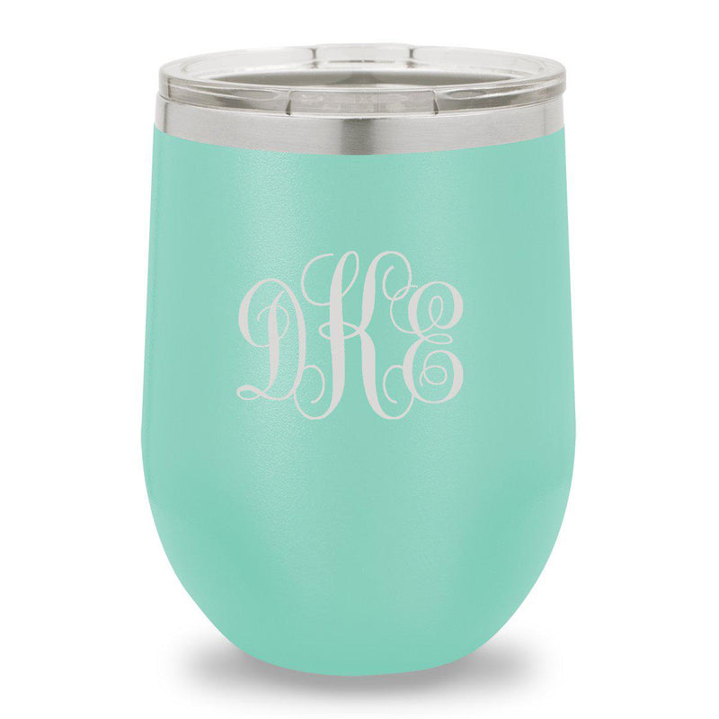 Personalized Teal 12oz. Insulated Wine Tumbler - Interlocking Monogram - JDS