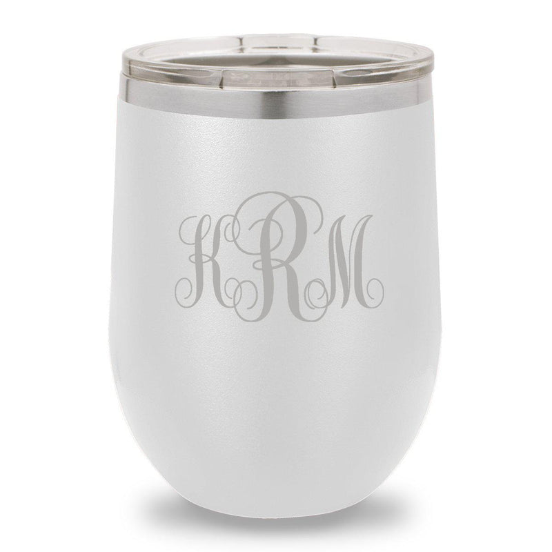 Personalized White 12oz. Insulated Wine Tumbler - Interlocking Monogram - JDS